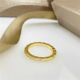 Fashion Bvlgr jewelry brand designer women's accessories Full Diamond Snake Bone Ring 18k Rose Gold Elastic Shaped Index Finger Open light luxury