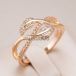 Band Rings Kinel Hot Vintage Natural Zircon Flower Rings for Women Fashion 585 Rose Gold Colour Bride Wedding Fine Jewellery Free Shipping J230817