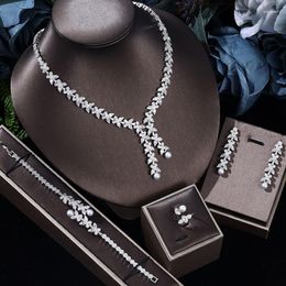 Necklace Earrings Set 2023 Luxury Four Piece Cubic Zirconia Jewelry Suitable For Female Bride Party Wedding Accessories Saudi Arabia Dubai