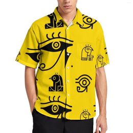 Men's Casual Shirts Abstract Symbol Golden Eye Print Beach Shirt Hawaiian Fashion Blouses Men Large Size