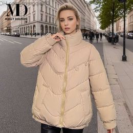 Women's Down Parkas MEILLY DOLPHIN 2023 New Winter Short Coat Women's Solid Puff Jacket Pocket Holder Collar Cotton Pad Casual Warm Parkas Coat Z230817