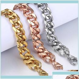 Chain Link Bracelets Jewelrybracelets For Men Rose Gold Sier Colour Curb Cuban Stainless Steel Bracelet Mens Jewellery Gifts 14Mm Drop De Dhmu1