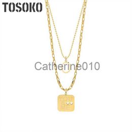 Pendant Necklaces TOSOKO Stainless Steel Jewellery Letter O Pendant Necklace Female Double Layered Clavicle Chain BSP811 J230817