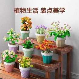 Blocks Creative and Interesting Green Plant Potted Model Desktop Decoration Building Blocks B Toys Gifts R230817