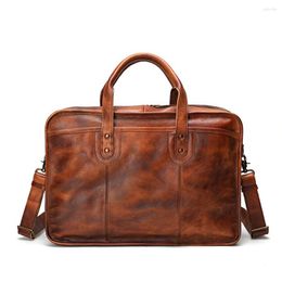 Briefcases Laptop Briefcase Bag Genuine Leather Handbags Casual 15.6 Pad Daily Working Tote Bags Men Male For Documents