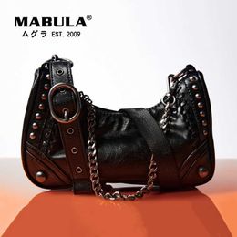 Hobo MABULA Retro Rock Style Shoulder Hobo Purses with Metal Chain Vintage Leather Women Underarm Handbags Unisex HKD230817