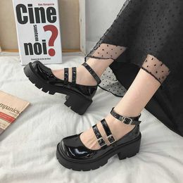 Spring Thick Heels Platform Mary Janes Women Sweet Lovely Ankle Strap Lolita Shoes Woman Patent Leather High Heels Pumps 230807