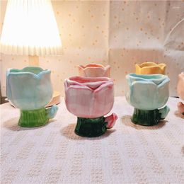 Bowls Tulip Flower Mug Gift Creative Ceramic Candle Container Cute Girl Heart Dessert Bowl Ornaments