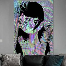 Decorative Objects Figurines Japanese Horror Anime Wall Hanging Tapestry Weird Tapestries Kawaii Room Decor Mural Home Tapiz 230816