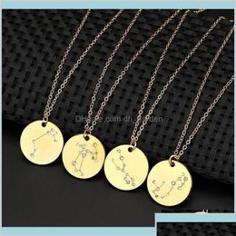 Pendant Necklaces 12 Constellation Gold Sier Virgo Libra Scorpio Sagittarius Capricorn Aquarius Zodiac Crystal Circle Jewelry Kh2 Eokc Dh5Lc