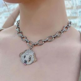 Pendant Necklaces Rhinestone Puppy Dog Head Necklace For Women Creative Cool Fun Exaggerated Trendy Y2k Jewellery Punk Hip Hop Accessories