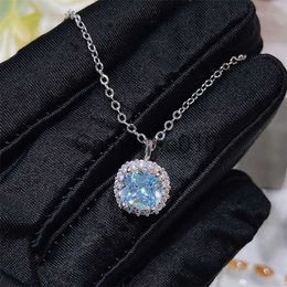 Pendant Necklaces New 925 sterlsilver women's necklace with aquamarine and diamond pendant Jewellery necklace Weddparty weddgift J230817