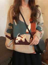 Women's Sweaters Cartoon Sweater Women Casual Long Sleeve College Style Tops Kawaii O-Neck Harajuku Streetwear Loose Chic Knitwear 2023