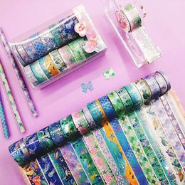 Adhesive Tapes 16Rolls Mermaid Washi Tape Set Ocean Washitape Stationery Silver Foil Decorative Journal Supplies Masking 2016 230816