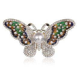 Pins Brooches Elegant Charm Butterfly Animal Pearl Brooch Women Rhinestone Jewellery Colorf Insect Pins Vintage Fashion Gifts Drop Deli Dhebr