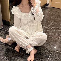 Women's Sleepwear Cotton Comfortable Long Sleeve Pyjama Set French Style Princess Vintage Pants Suit Home Clothes Night Wear S165