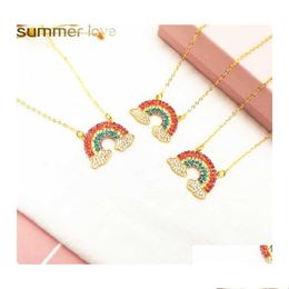 Pendant Necklaces Crystal Rainbow Necklace Mticolored Fashion Gold Chain Women Jewellery Gift High Quality Drop Delivery Pendants Otpak Dhhu0