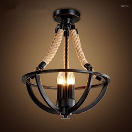 Ceiling Lights 3 Heads American Country Restaurant Cafe Lamp Personality Iron Rope Living Room Bedroom Bar Light