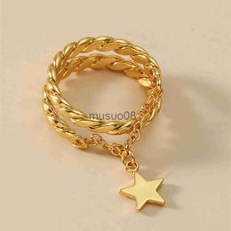 Band Rings Vintage Stainless Steel Ring Christmas Party Jewelry Double Chain Star Pendant Adjustable Rings For Women Accessories Gift J230817