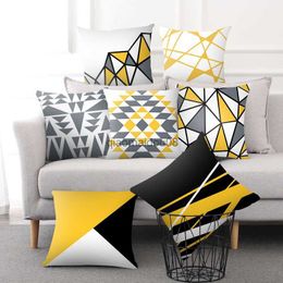 Pillow Case 45 * 45cm Nordic marble texture case sofa cushion cover yellow casegeometric living room case HKD230817
