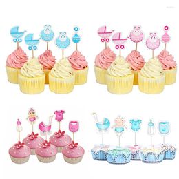 Cake Tools 18/24PCS Baby Shower Cupcake Toppers Boy Girl Picks Gender Reveal Party Supplies Baking Decor Dessert Insert Card Home