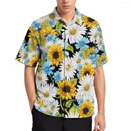 Men's Casual Shirts Yellow Sunflower Art Blouses Man Colorful Floral Print Hawaii Short Sleeve Streetwear Oversize Vacation Shirt Gift