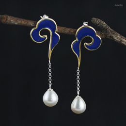 Dangle Earrings CMAJOR Designer 925 Sterling Silver Enamel Cloud Pearl On Chain Dangling Women Girls Original Fine Jewellery Wholesale