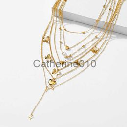 Pendant Necklaces 6PCS Necklace Simple Temperament Lovely Butterfly Star Moon Popular Lady Necklace Set for Women Jewelry European and American J230817