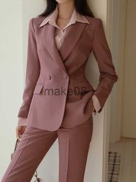 Women's Two Piece Pants Women Casual Vintage Formal Pantsuit Breasted Blaser Jackets Solid Elegant Pantalons 2 Piece Female Business Trousers Outfits J230816