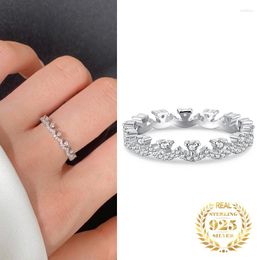 Cluster Rings 925 Sterling Silver Personality Luxury Zircon Stacked Thin Full Diamond For Women White Gold Plated Fine Jewellery