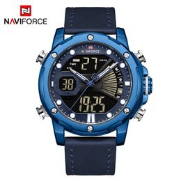 Other Watches NAVIFORCE Men Watch Dual Time Quartz Wristwatches Genuine Leather Waterproof Luminous Big Dial Clock Relogio Masculino Male Gift 230816