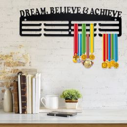 Storage Holders Racks Medal Display Hanger Wall Mounted Fame Rack Stainless Steel Black Holder with Inspirational Words Heavy Duty 230817