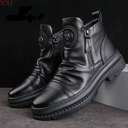 Boots Mens Shoes High Top British Motorcycle Leather Thick Sole Trend Chelsea Casual platform boots 230817