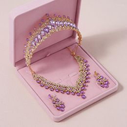 Necklace Earrings Set Itacazzo Bridal Headwear Of Four Crown&Necklace&Earrings Purple-Colour Women's Fashion Party Tiaras (excluding Box)