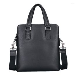 Briefcases High-End Cowhide Men's Briefcase Genuine Leather Business Handbag Vertical Fashion Large Capacity Tote Office Bags