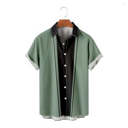 Men's Casual Shirts All-match Vintage Bowling Hawaiian Beach Contrast Shirt Clothes Men Tops