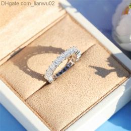 Band Rings Classic Fine Jewellery 925 Sterling Silver Full Princess Cut White Topaz CZ Diamond Gemstones Eternity Square Party Women Wedding Band Ring Z230817