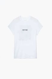 Zadig Voltaire 2023 Designer-T-ShirtZV-Buchstabe zurück weiße Tinte Digitaldruck Buchstabe Liebe Hot Drill Kurzarm-T-Shirt