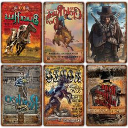 New western cowboy retro tin painting Bar background wall wrought iron frameless decorative painting Living Room Home decor 20X30cm Bfuaa