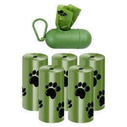 kennels pens 5 Rolls Biodegradable Dog Poop Bags With 1 Dispenser Scented Poo Bag Degradable Cat Waste EcoFriendly Pet Supplies 230816