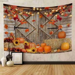 Tapestries Fall Thanksgiving Tapestry Rustic Wooden Barn Autumn Pumpkins Wall Hanging Tapestries Hippie Psychedelic Art Decor for Home R230817