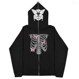 Men's Hoodies Oversized Y2K Gothic Hip Hop Streetwear Skull Print Mens Women Hoody Jackets Coats Zip Cardigan Couple Sweatshirts