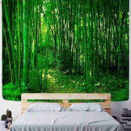 Tapestries Home Decoration Green Bamboo Forest Natural Print Tapestry Wood Grain Forest Wall Hanging Room Decoration 230x180cm tapiz R230817