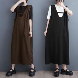 Casual Dresses Solid Large Size Women's Long Vest Dress 2023 Summer Lazy Style Simple Loose Design U-Neck Sleeveless Tank Z1330