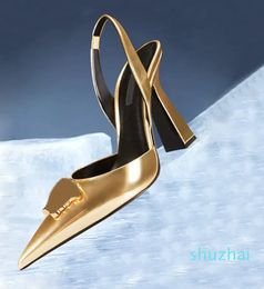 Toes Pumps shoes high Heels Gold mirror leather sandals for women Dress shoe Evening Slingback strap shoes