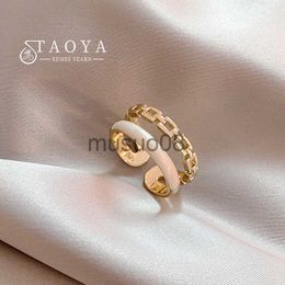 Band Rings French Vintage Design Double Layer White Enamel Chain Open Rings 2023 Fashion Jewelry Luxury Accessories for Women's Fingers J230817