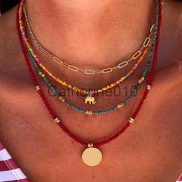 Pendant Necklaces YWZIXLN Bohemian Multilayer Colourful Beads Chain Fashion Necklaces Elephant Sheet Pendant Jewellery For Women Accessories N0324 J230817