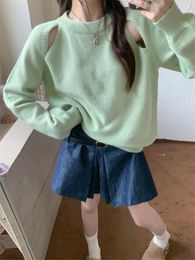 Women's Sweaters Alien Kitty Green Hollow Out Women Normcore Knitted Pullovers 2023 OL Chic Solid Gentle Office Lady Jumpers