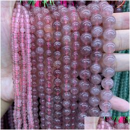 Other Beads 4-10Mm Natural Cherry Quartzs 15 Round Pink Diy Loose Quartz For Jewelry Making Women Bracelet Necklace Gift Drop Delivery Dhxj8