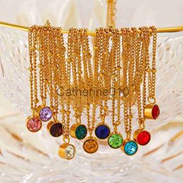 Pendant Necklaces New ins Stainless Steel 12 Month Flower Necklace For Women Girls Vintage Colourful Birthstone Pendant Necklaces Fashion Jewellery J230817